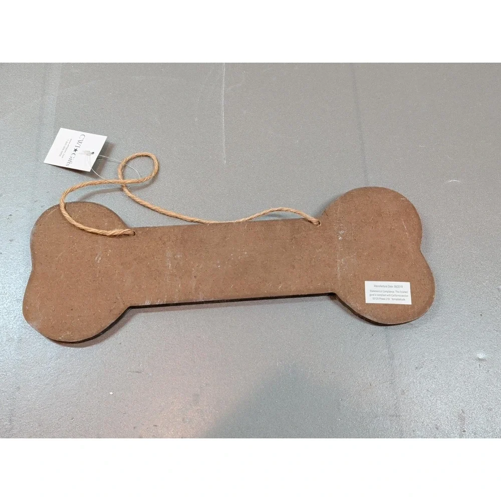 CWI Gifts Wooden Dog Bone Hanging Sign Rustic White Paw Prints Home Decor 90714